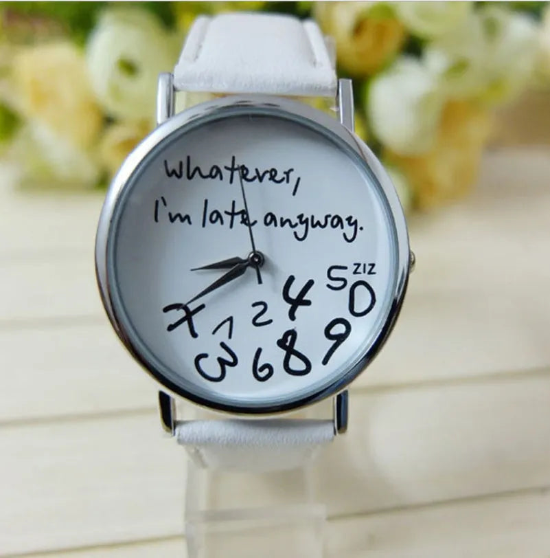 Unisex digital leather strap watch with irregular dial in black or white colour option