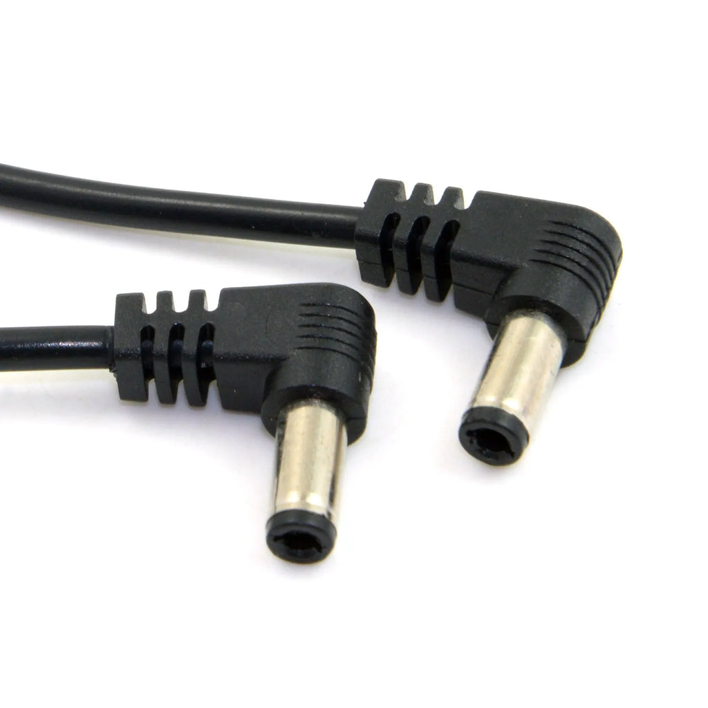 Black 90-degree double bend DC power extension cable 60cm long with copper wire and tuning fork port