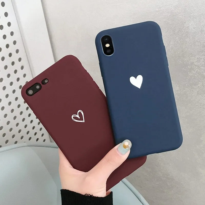 Painted Love TPU phone case for iPhone with hand-painted red love design on a black case
