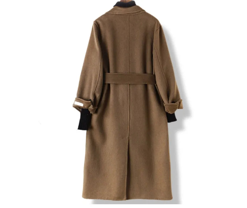 Long men's wool coat with suit collar in black or caramel colour options