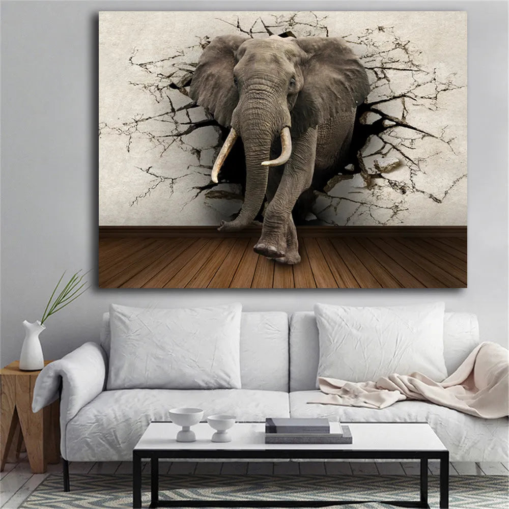 Creative home decor elephant canvas painting in grey oil on canvas