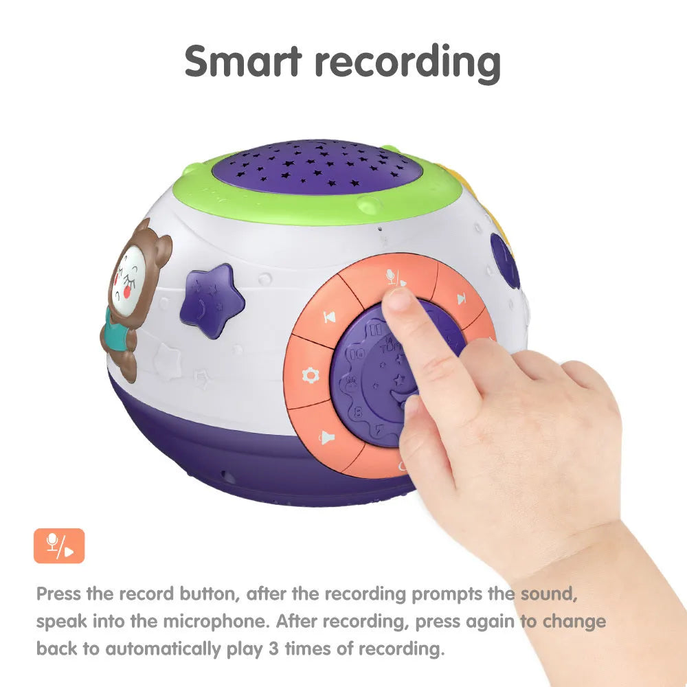 White starry sky night light projector for children with control buttons on top