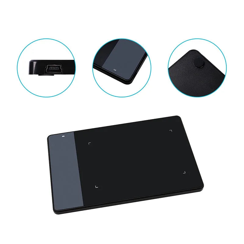 HUION 420 black electronic drawing board with USB connection, 4 x 2.23 inch work area and 2048 pressure levels