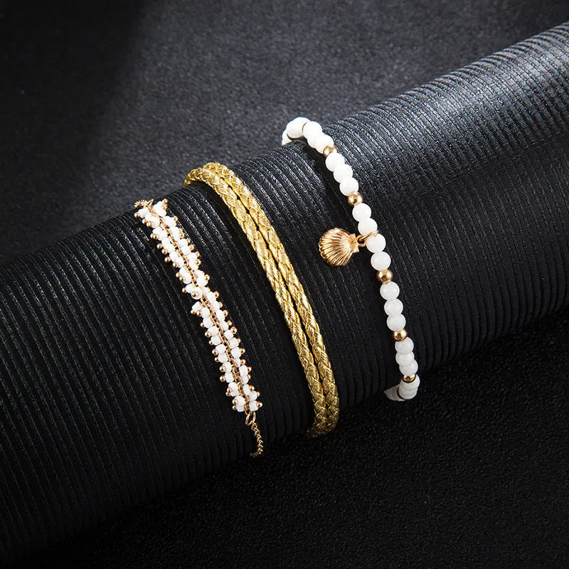 Bohemian 3 set alloy anklets for women three-piece adjustable chain anklet mixed colour pack