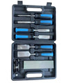 8-piece wood chisel set with blue finish including sharpening stone