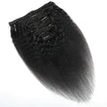 Real human hair wig clip in 8 piece set 120g kinky straight black colour medium long length
