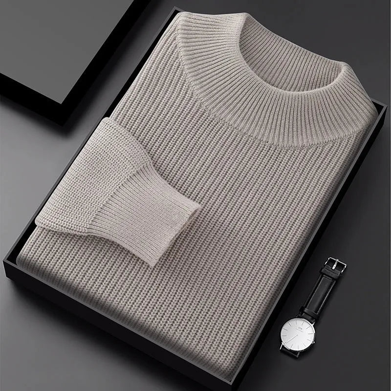 Men's half turtleneck diamond pattern thickened cotton pullover loose fit base layer in army green