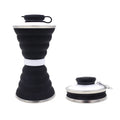 500ml silicone collapsible water bottle cup shown both expanded and folded with stainless steel rim