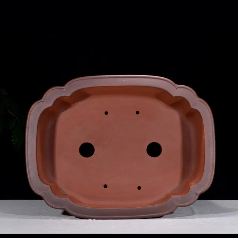 Large antique-style rectangular purple clay flowerpot for garden trees and plants.