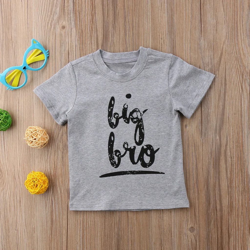 Grey cotton printed t-shirt for children with sibling themes in Asian sizes from 60cm to 140cm