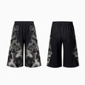 Women's printed loose-fit co-ord set showing hoodie, trousers, and seven-inch shorts together