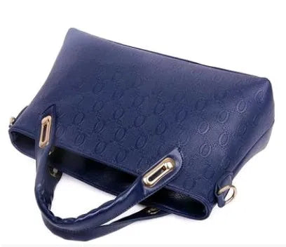 New Korean fashion embossed PU four-piece ladies bag set with three bags in black, blue, and pink
