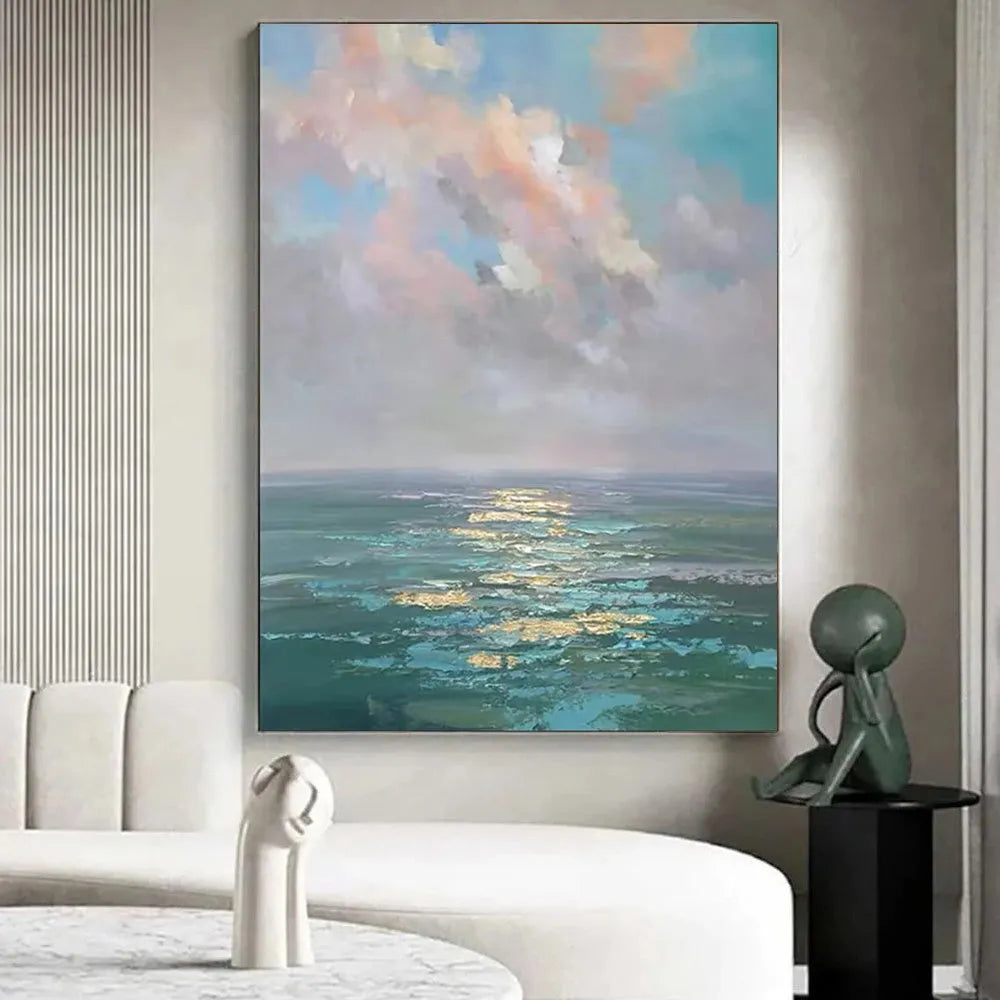Handmade oil painting canvas wall art, abstract ocean landscape, frameless, multiple sizes up to 120x180cm