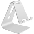 Universal Phone Buddy metal aluminium alloy stand holding a phone on a desk, available in multiple colours