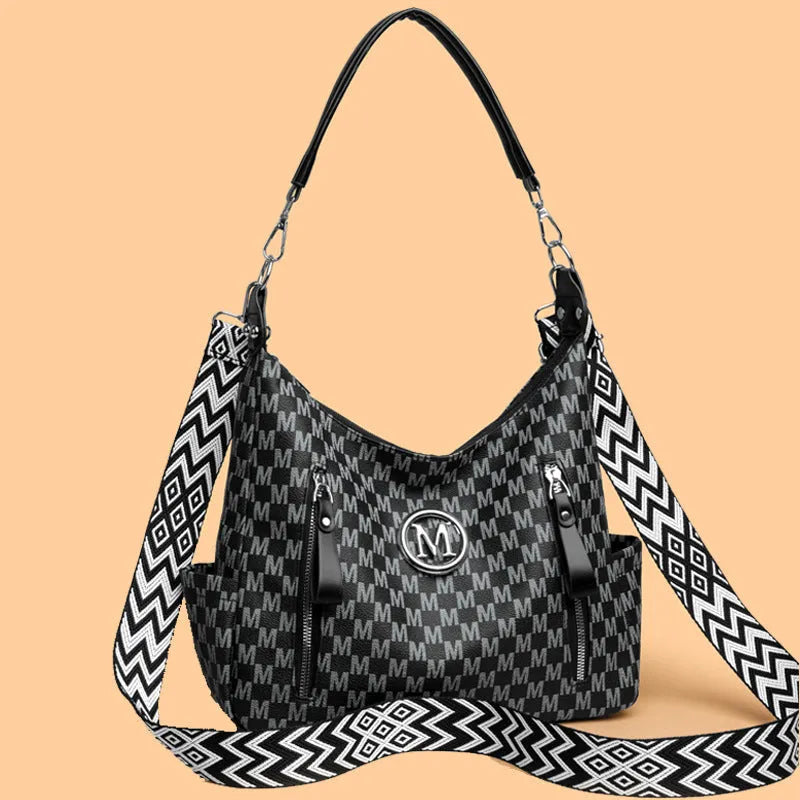 Retro printed PU messenger bag with sandwich pockets and double shoulder straps in beige colour