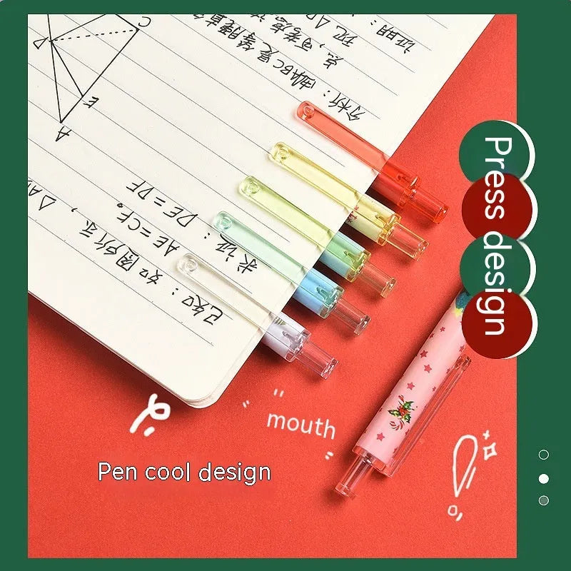 Set of 6 press gel pens with black ink in cartoon series design for Christmas reward gift
