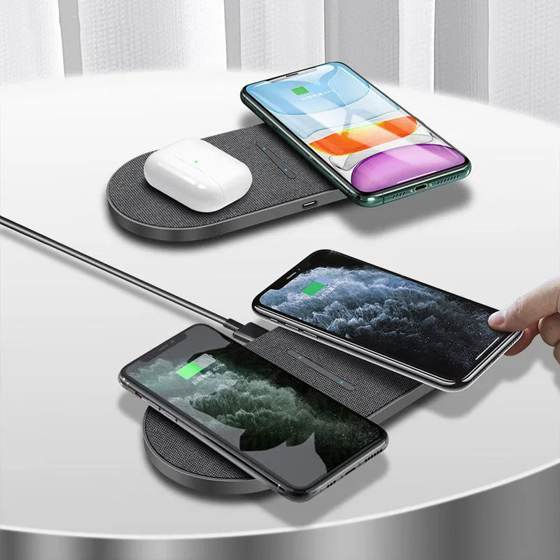 Black 10W wireless charger 2-in-1 set with dual charging pads and Type-C/USB input ports