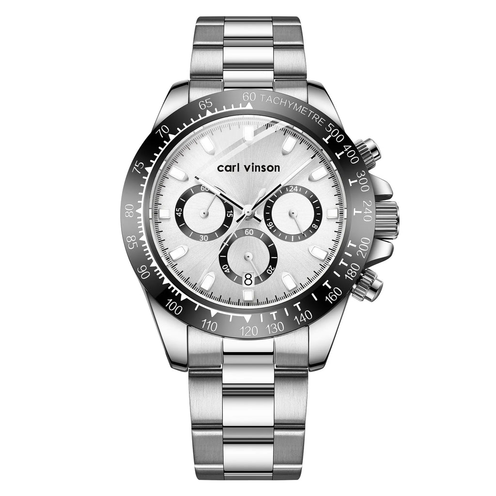 Men's watch with luminous hands and date window, gold shell gold surface on white background