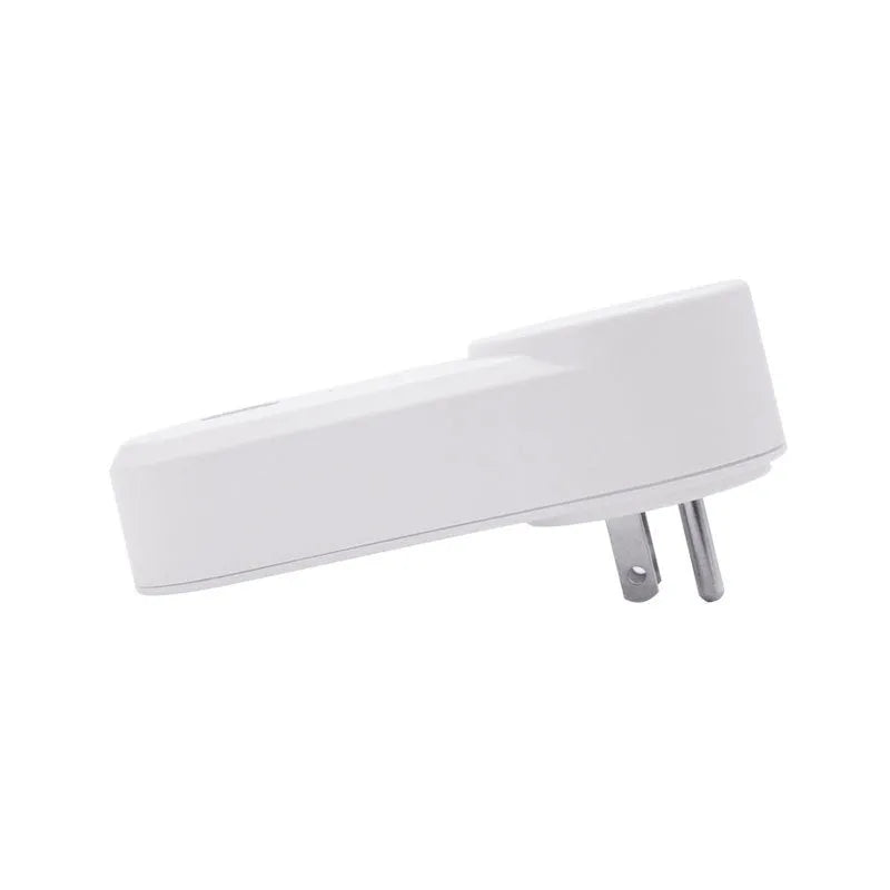 A white smart WiFi socket with either a UK 3-pin or US 2-pin plug, shown with the ewelink app on a smartphone.