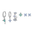 Flower-shaped ear studs with zircon mosaic jewellery in gold and silver colour options