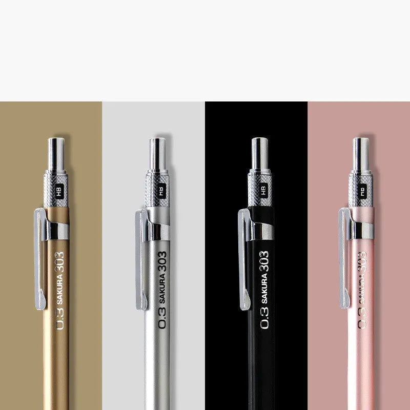 Japanese cherry blossom metal mechanical pencil in gold, silver, black, or pink with 0.5mm or 0.3mm lead