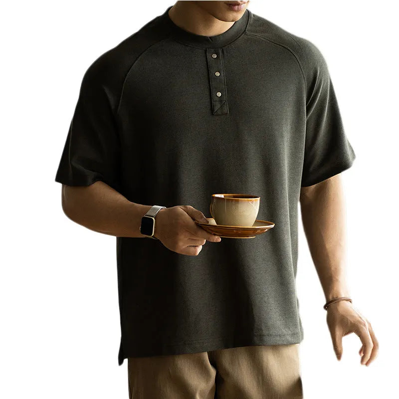 Casual loose pullover top with raglan sleeves in a terry texture fabric, shown in smoky gray colour.