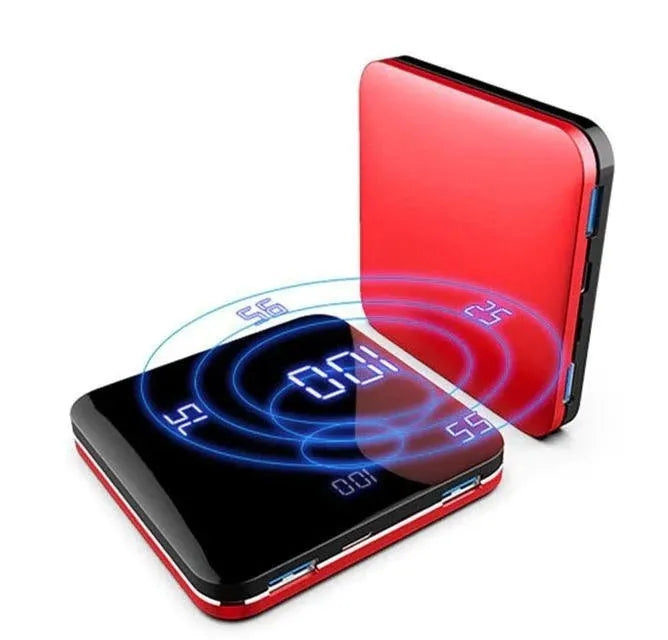 Ultra-thin mirror mini charging power bank with LCD display and alloy shell in black