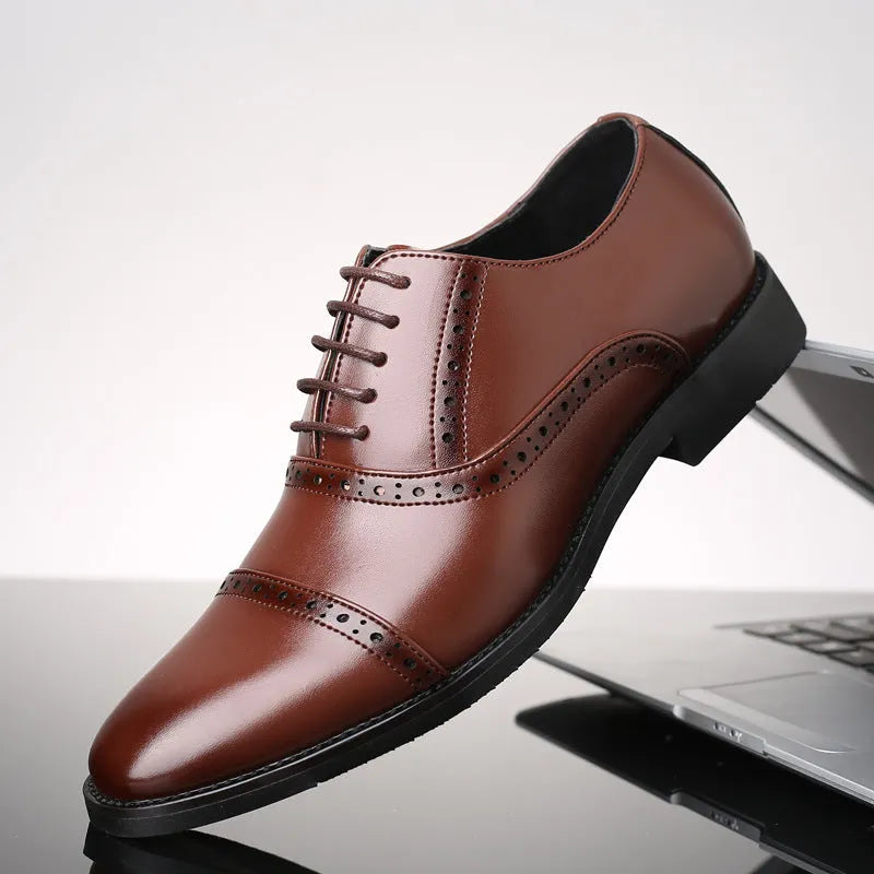 Men's black microfiber leather Oxford business dress shoes with rubber sole