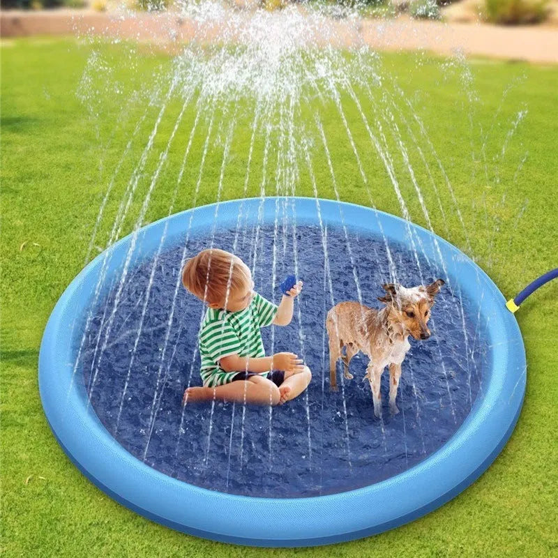 Blue non-slip splash pad 150cm PVC for kids and pet dog outdoor water play