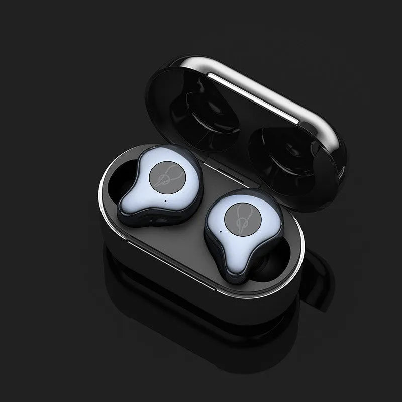 Coffee coloured TWS wireless Bluetooth earbuds nestled in their matching charging case with Type-C port visible.
