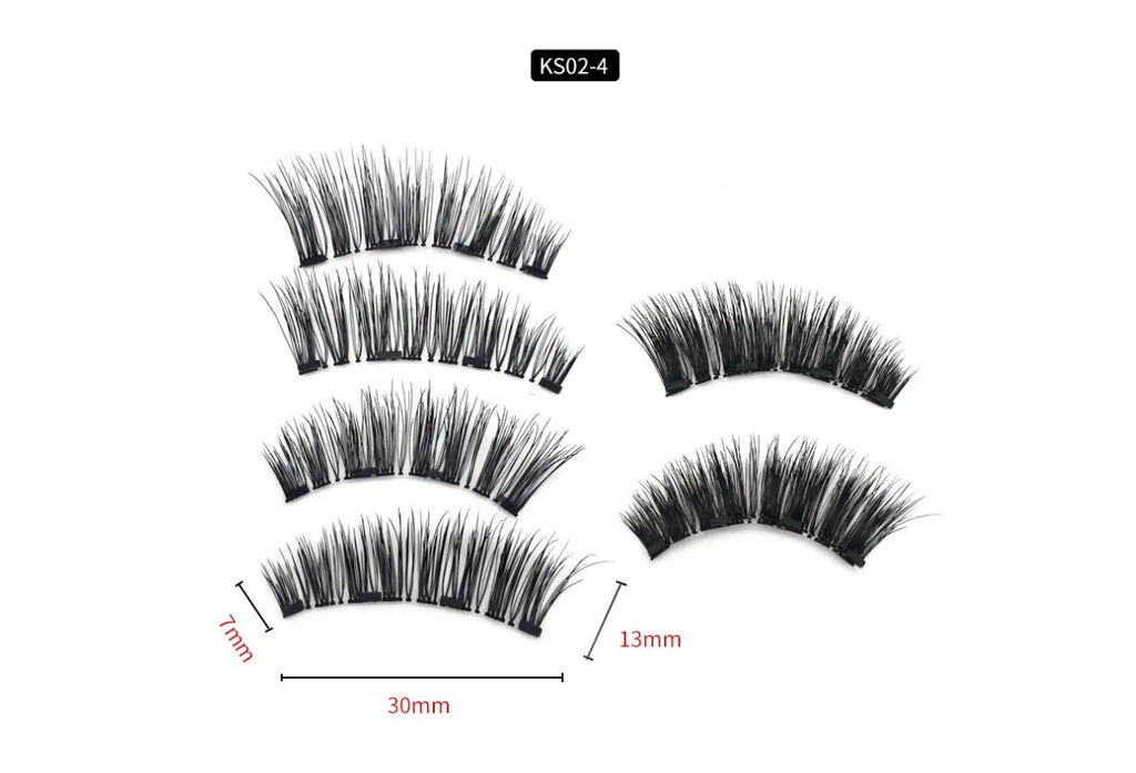 Four magnet false eyelashes in imported fibre, hand made, with optional rose gold or silver eyelash curler