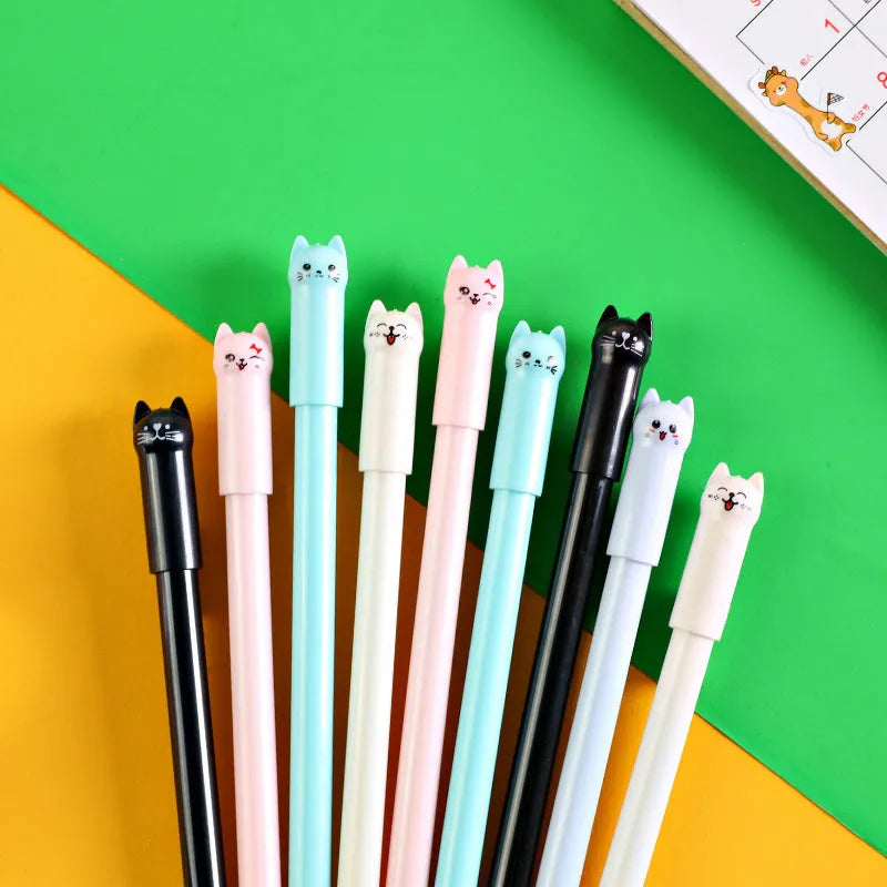 Pendulum cat gel pen with 0.5mm tip showing multiple colour options including pink, blue, white, black, red, purple
