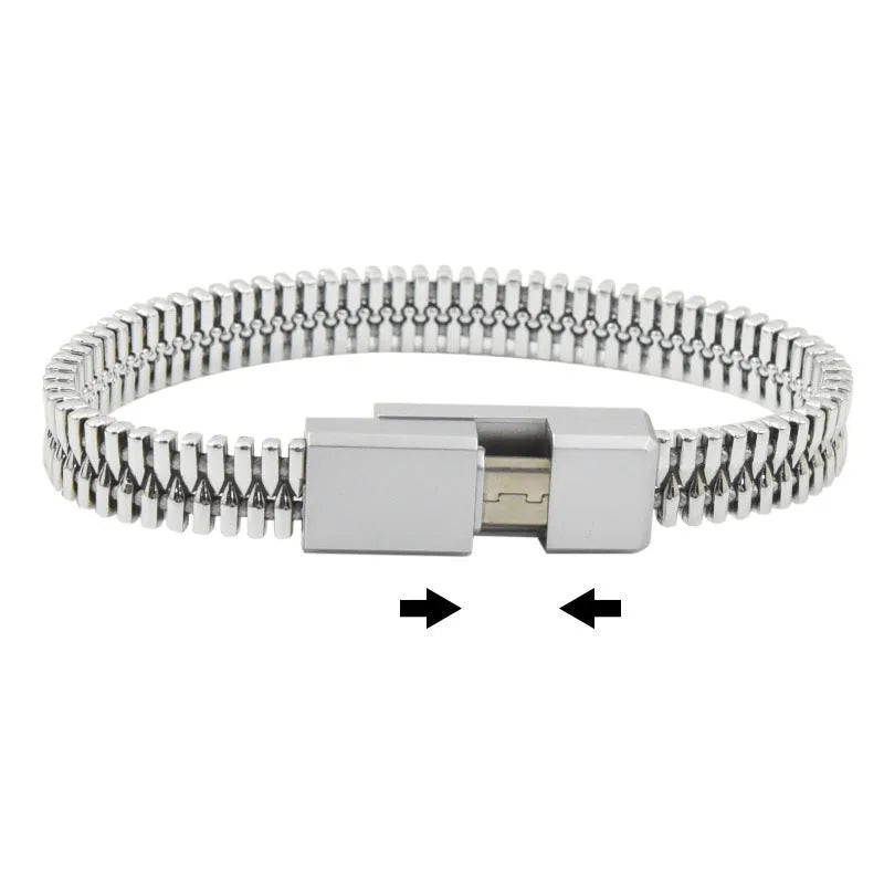 Green bracelet data cable 20cm with alloy port for iPhone, worn on wrist