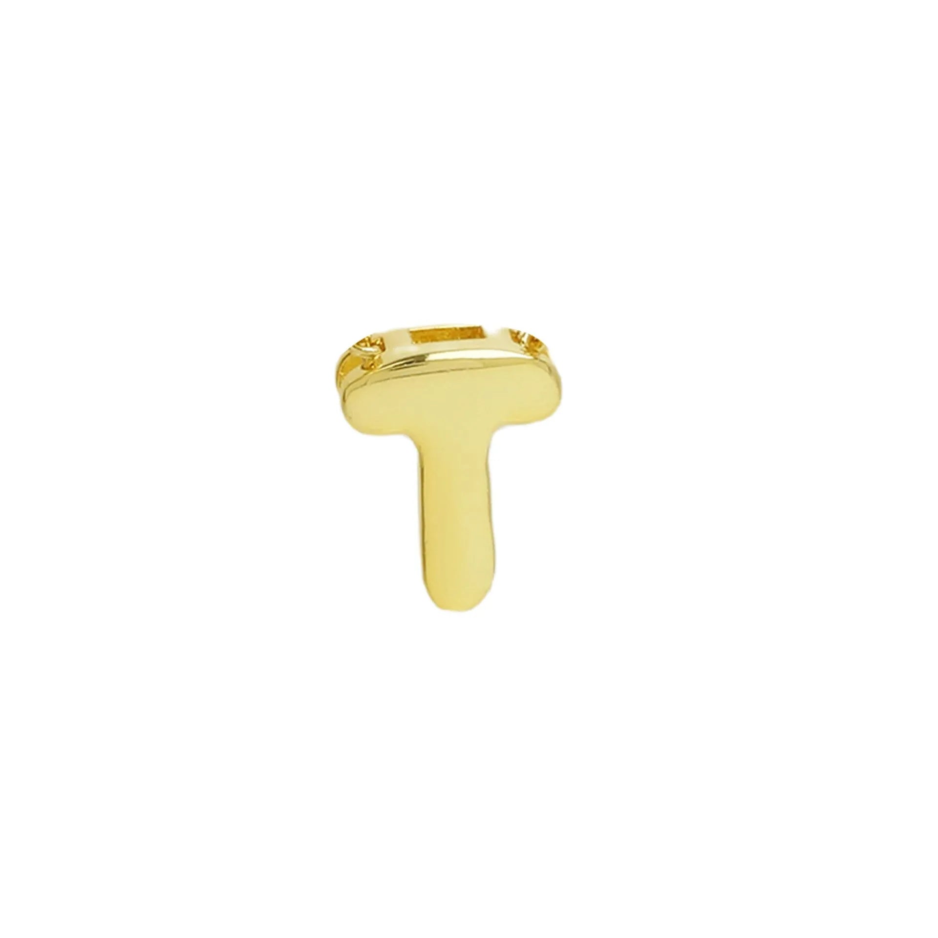18k brass smooth surface bubble DIY letter bracelet with gold electroplated finish and letter pendant on white background