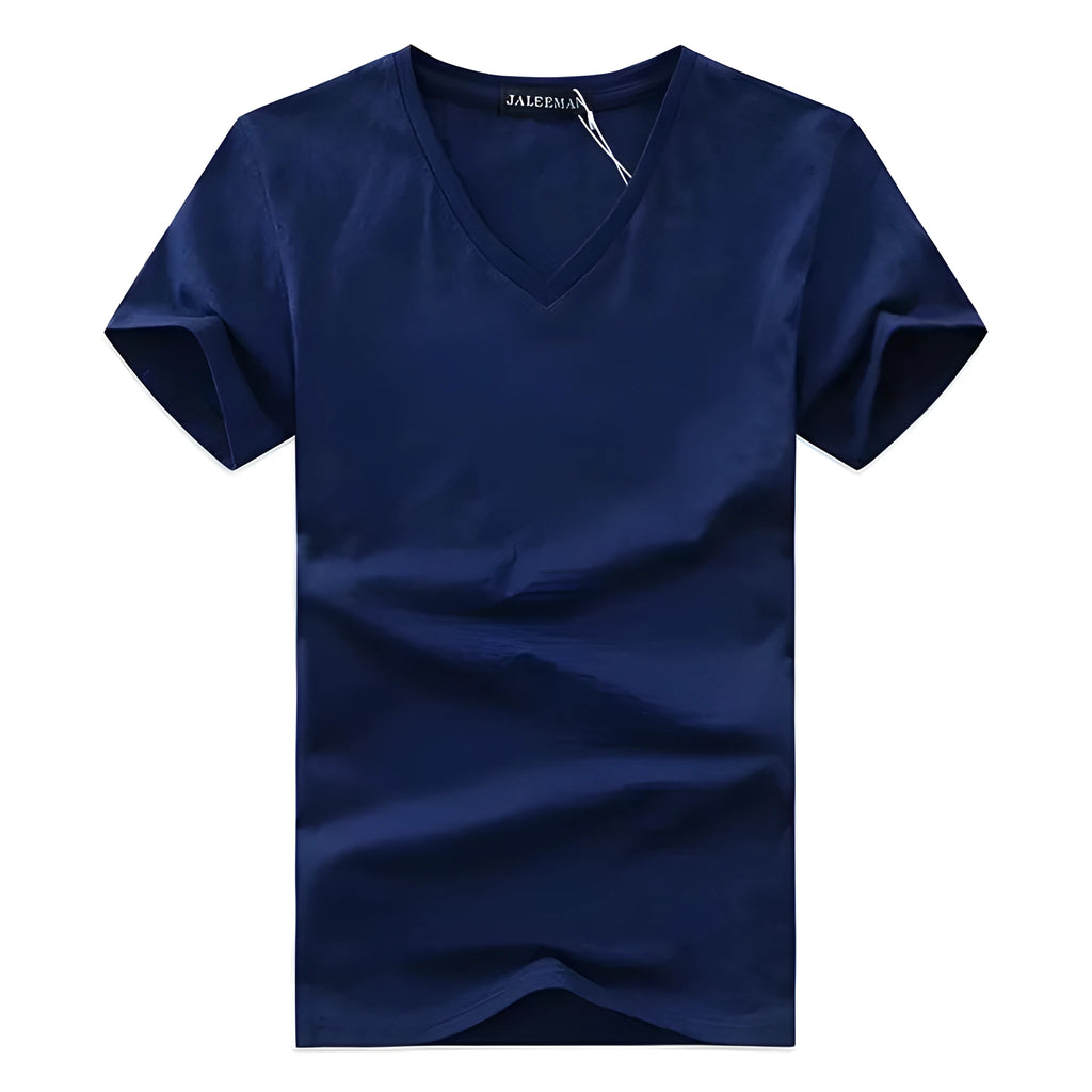 Men's V-neck cotton short sleeve T-shirt in various colours including ArmyGreen, Black, Gray, Navy, and White, sizes S to XXXXXL