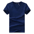 Men's V-neck cotton short sleeve T-shirt in various colours including ArmyGreen, Black, Gray, Navy, and White, sizes S to XXXXXL