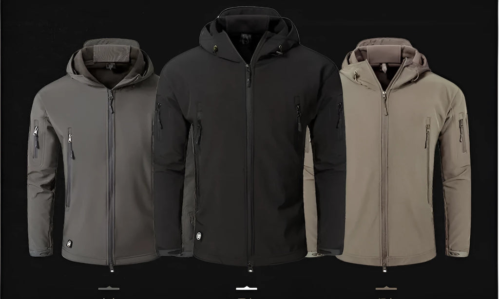 Military tactical jacket waterproof with fleece lining in khaki colour for outdoor use