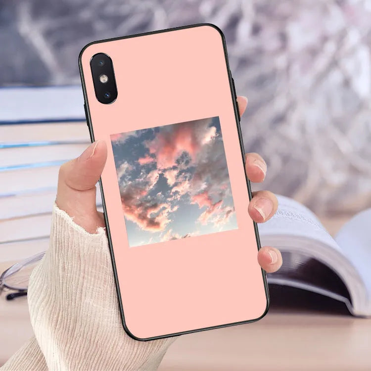 Pink hand-painted TPU phone case with roll brush texture and lattice design for iPhone