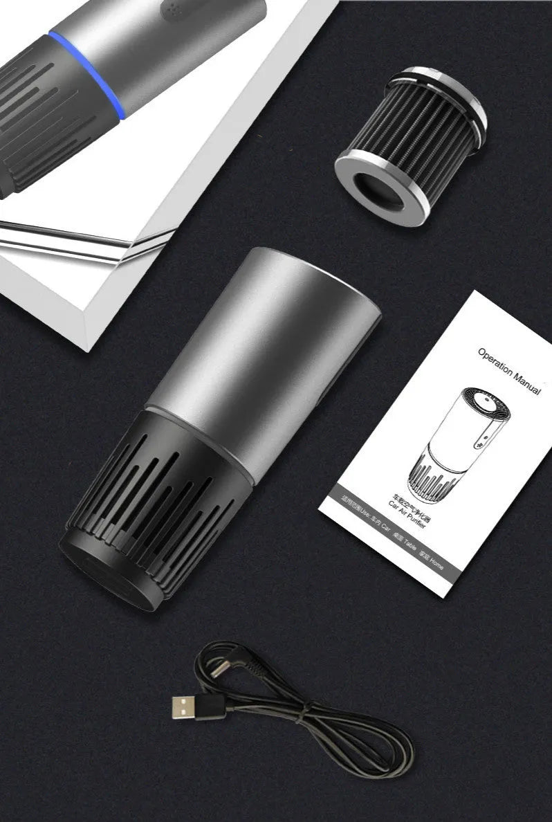 Silver car air purifier cup with high CADR made from ABS plastic for interior use