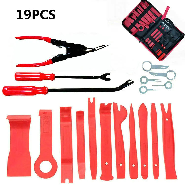Red car audio removal tool kit for GM series vehicles in multiple pack sizes from 11 to 456 pieces with OPP bag packaging