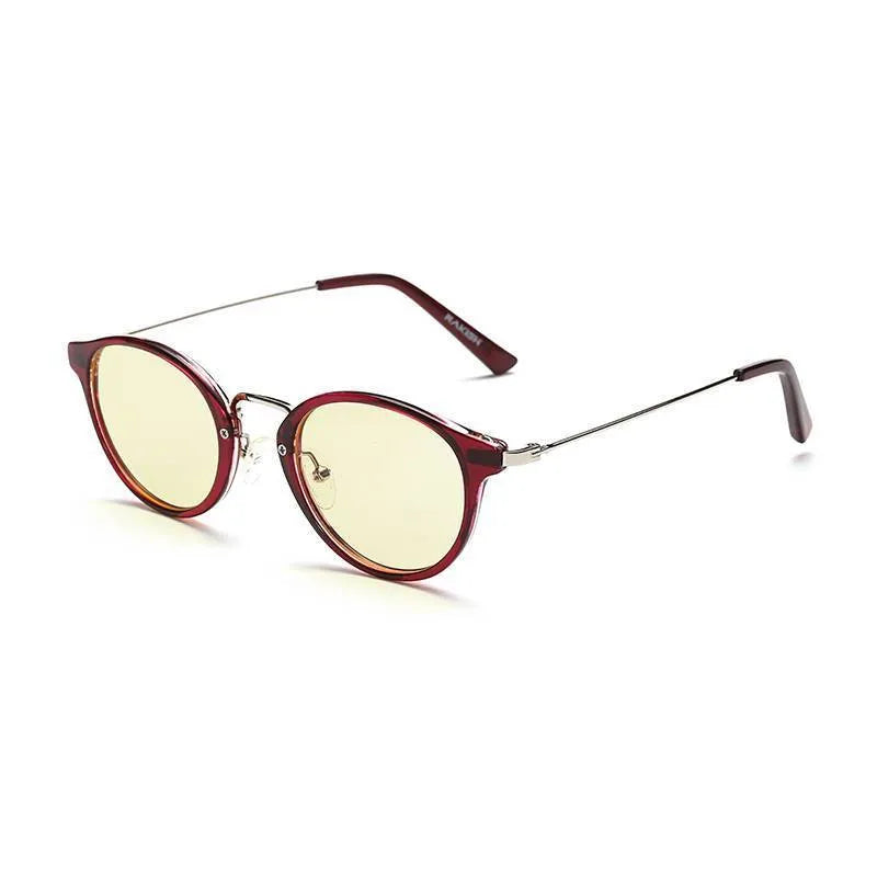 Anti-blue light PC full frame glasses in bright black, amber, purple, and purple leopard colours