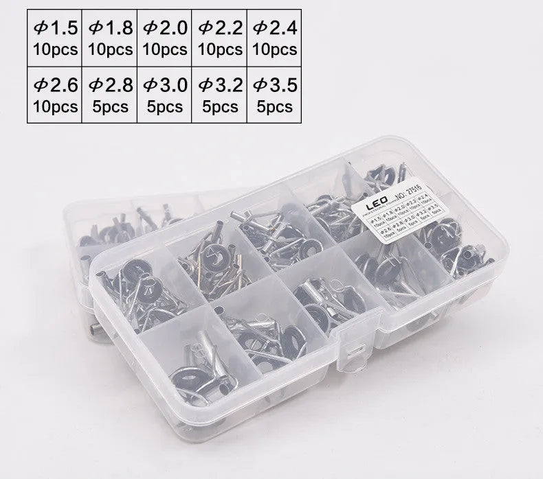 Boxed sea fishing rod guide ring set of 80 pieces in alloy material with storage box