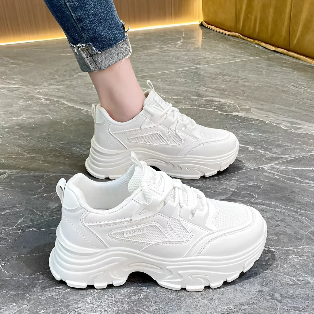 Mesh breathable casual sports shoes with thick bottom and rubber sole in khaki colour