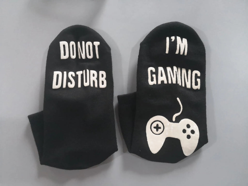 3D letter printing cotton dispensing socks in black, short tube style, 20x5cm size