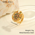 Geometric open mouth ring with pleated inlaid diamond detailing in electroplated stainless steel