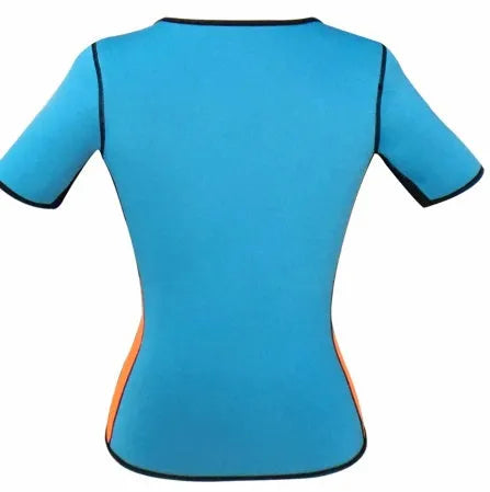 Women's sports shapewear body corset in blue and black colour, neoprene and nylon fabric, fitness body shaper with waist support