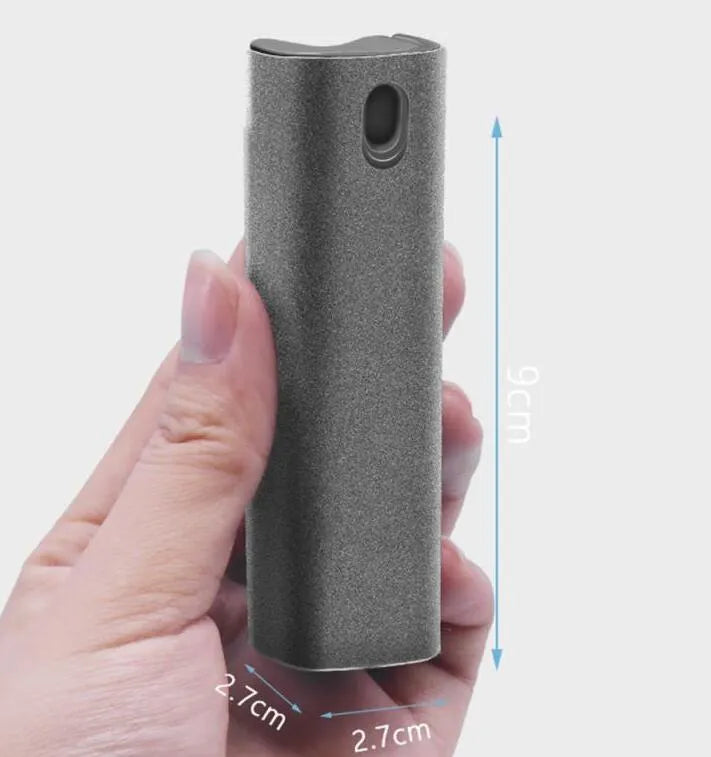 2-in-1 screen cleaner kit with spray bottle and microfiber cloth for mobile phone and computer screens in pink and gray