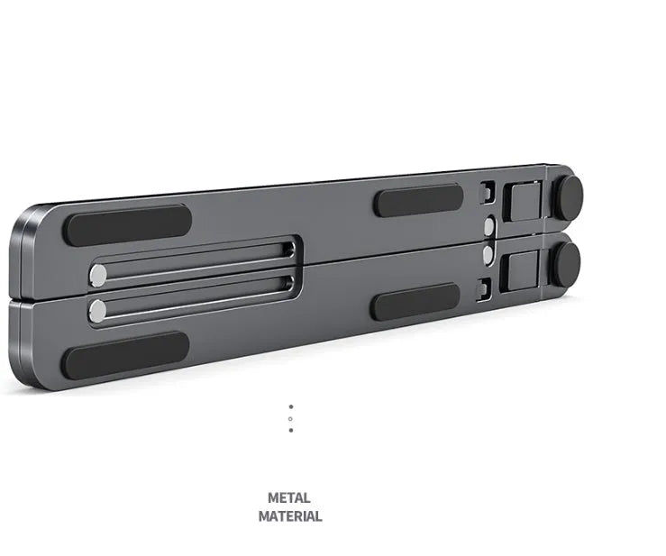 Aluminium foldable laptop stand shown in silver colour, adjusted to a mid-height position.
