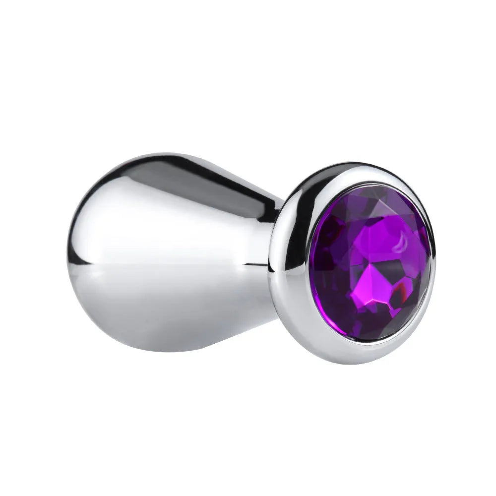 Silver metal bulb butt plug made from aluminium alloy on white background