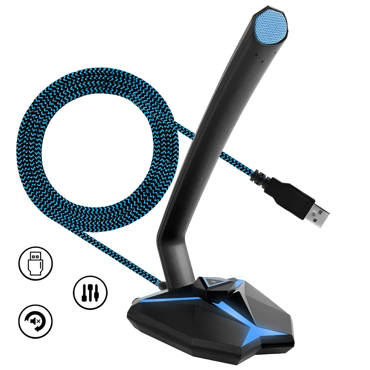G33 Gaming Microphone in Blue with USB interface and 1.5m cable, omnidirectional pointing pattern.